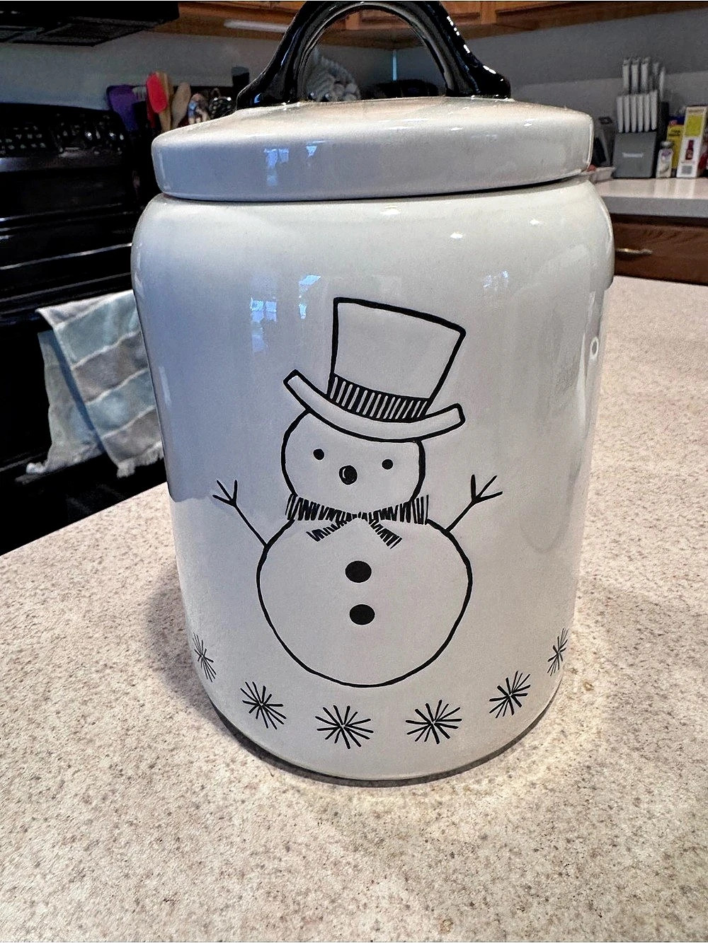 Grace Bake Shop Snowman Canister White & Black